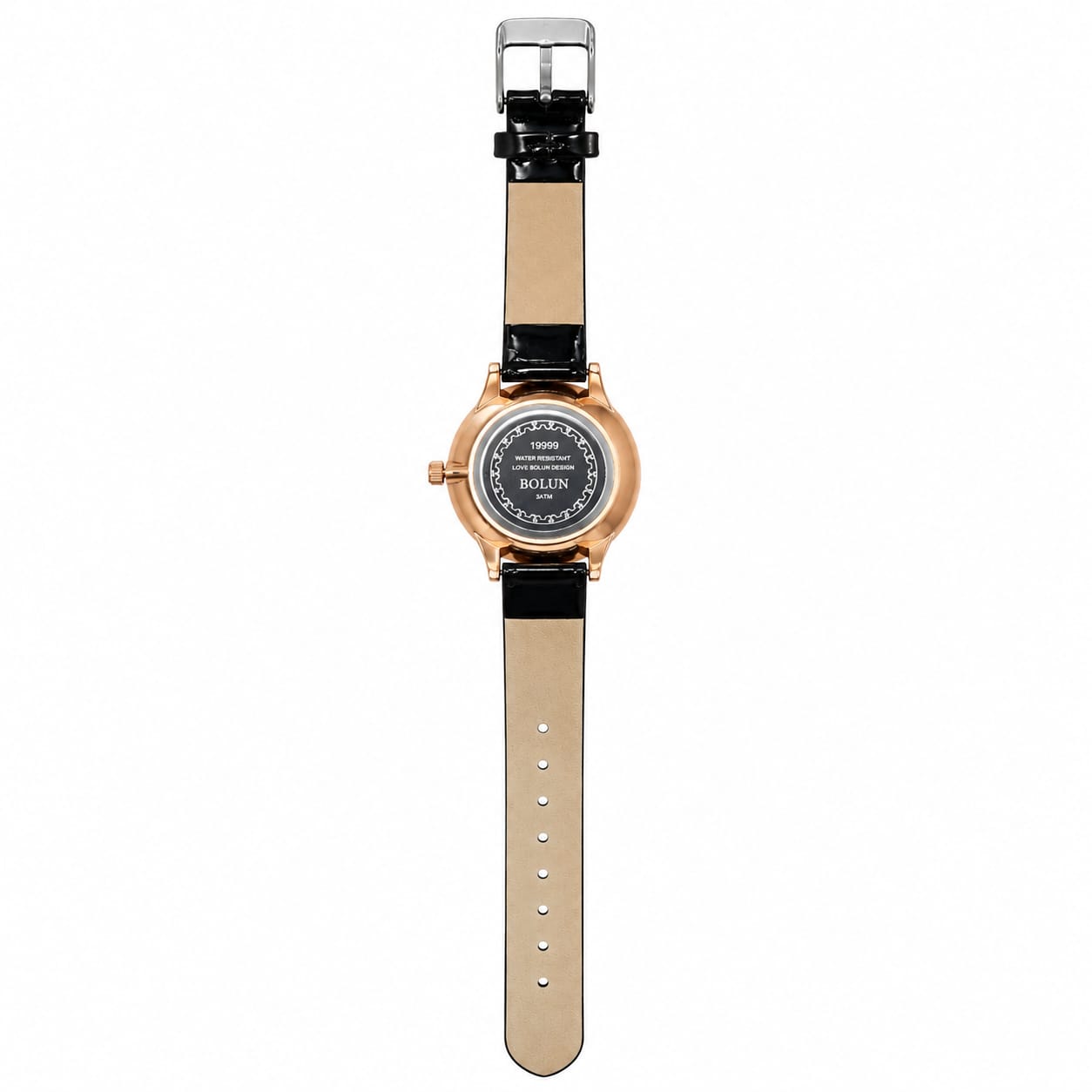 BOLUN Women's Rose Gold Crystal Watch – Green Dial Black Leather Strap Analog Wristwatch