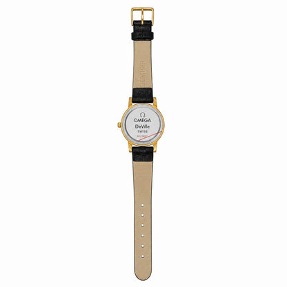 Omega De Ville Women's Black Leather Strap Watch – Gold Case Classic Analog Wristwatch