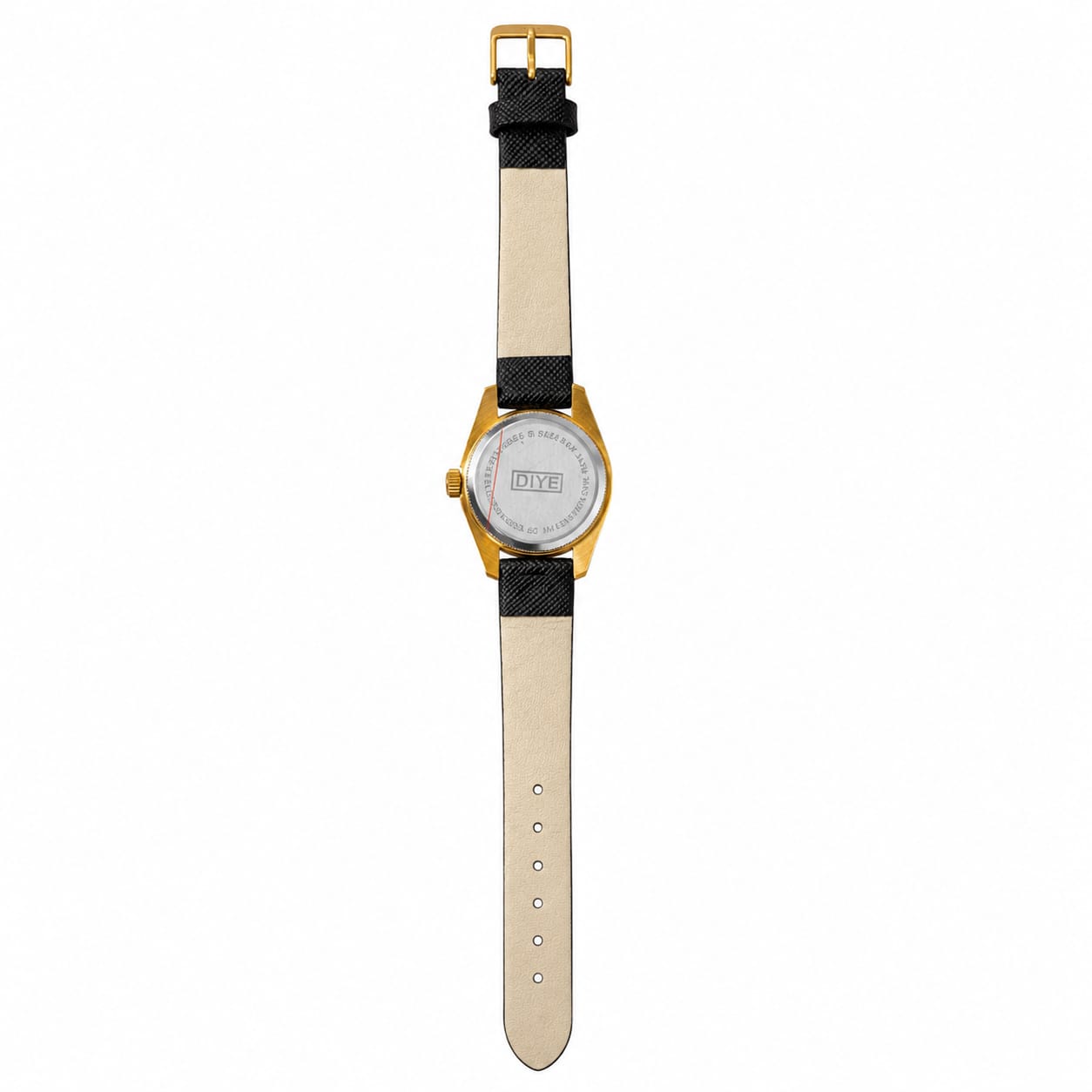 DIYE Women's Gold Tone Watch – Black Textured Strap Luxury Analog Wristwatch