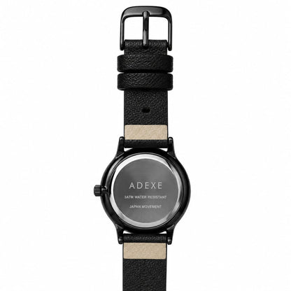 ADEXE Minimalist Black Leather Strap Watch – White Dial Analog Wristwatch