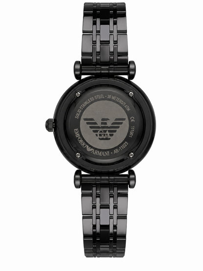 Emporio Armani Women's Black Stainless Steel Watch with Blue Dial – Quartz Analog Wrist Watch