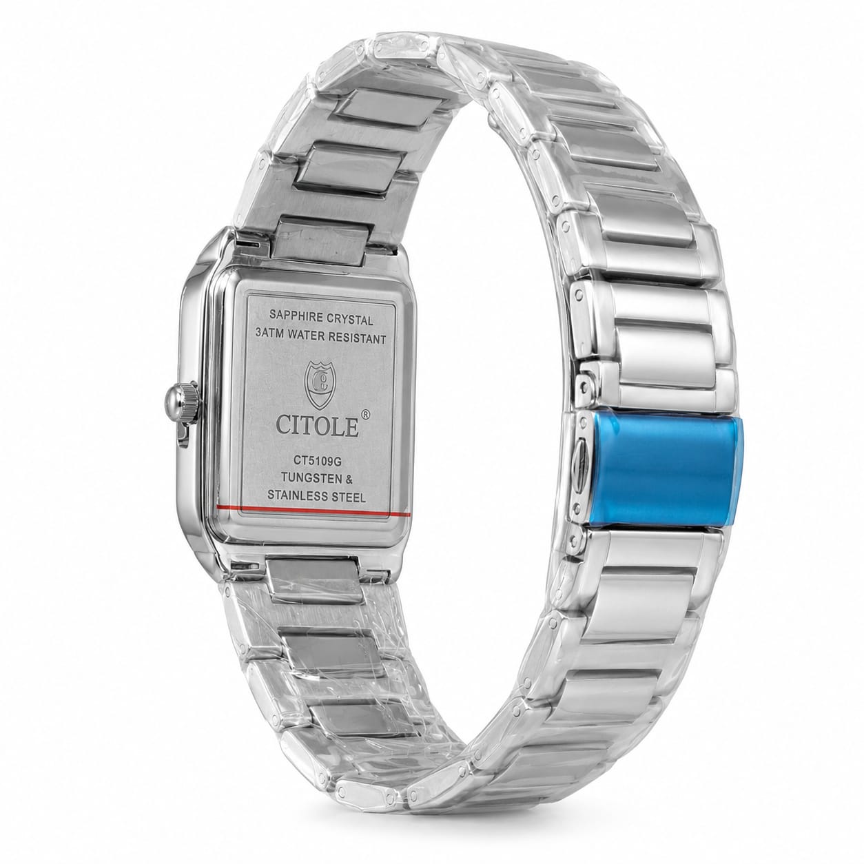 Citole Sapphire Crystal Stainless Steel Rectangular Watch – Silver Luxury Timepiece