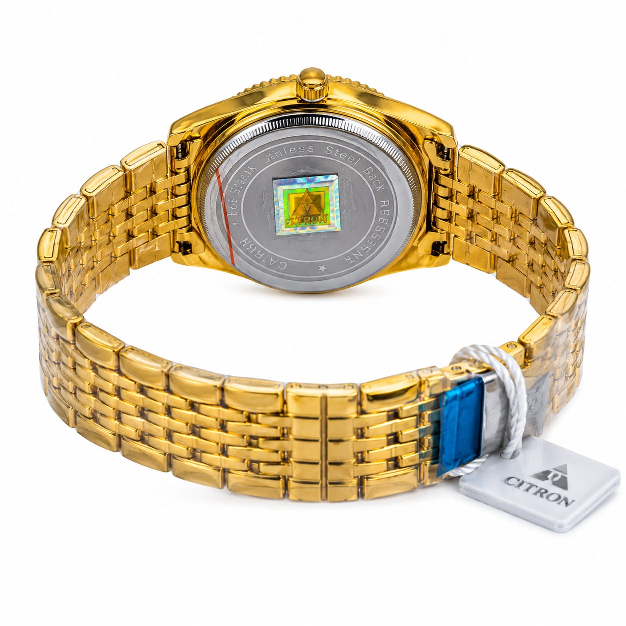 Citron Gold Stainless Steel Date Watch – Luxury Black Dial Men's Wristwatch