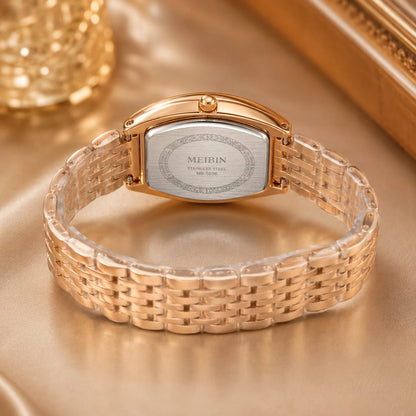Luxury Crystal Rose Gold Women's Watch – Diamond Dial Quartz Stainless Steel Bracelet