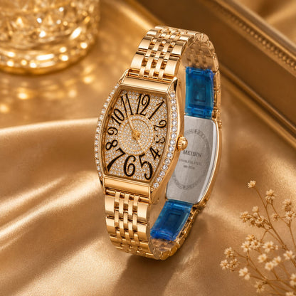 Luxury Crystal Rose Gold Women's Watch – Diamond Dial Quartz Stainless Steel Bracelet