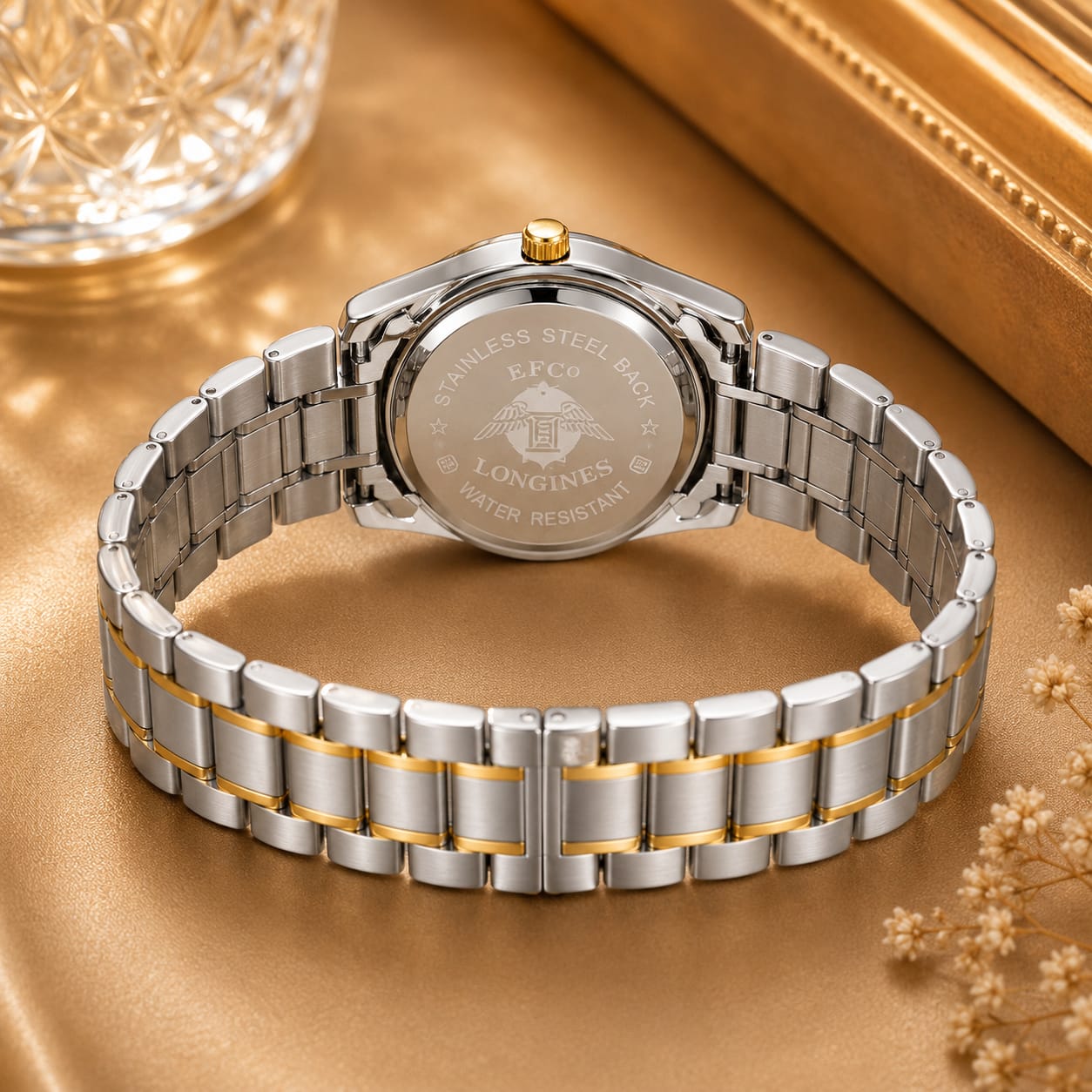 Luxury Two-Tone Gold & Silver Quartz Watch – Stainless Steel Date Display Wristwatch