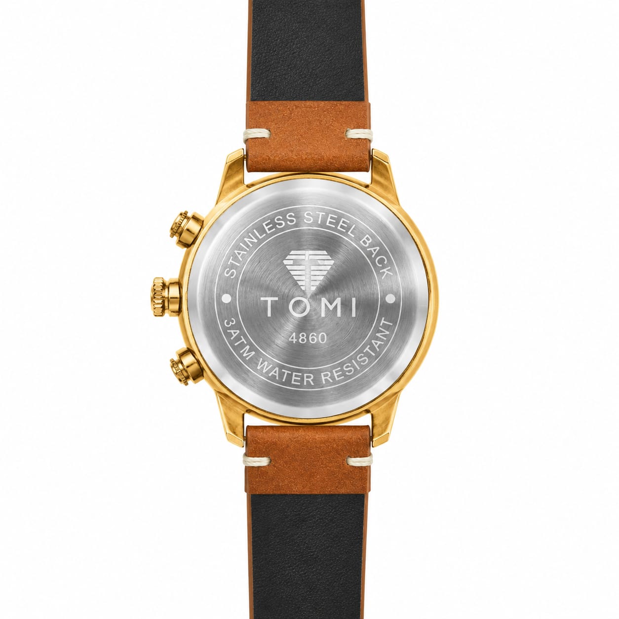 TOMI Men's Luxury Gold Leather Strap Watch – Industrial Skeleton Style Dial