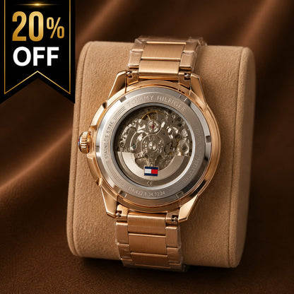 Tommy Hilfiger Automatic Skeleton Rose Gold Men's Watch – Premium Stainless Steel Bracelet