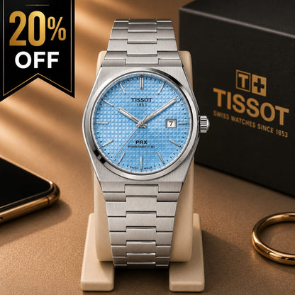 Luxury Ice Blue Textured Dial Stainless Steel Automatic Watch