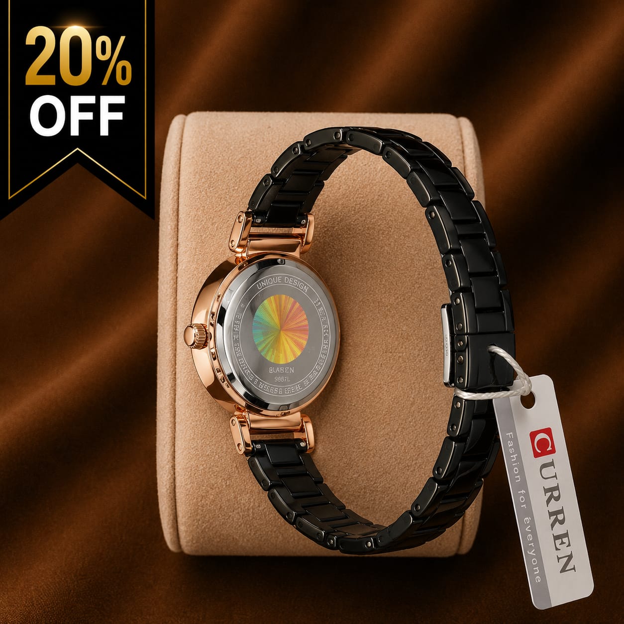 Curren Blanche Floral Women's Watch – Rose Gold & Black Stainless Steel