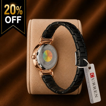 Curren Blanche Floral Women's Watch – Rose Gold & Black Stainless Steel