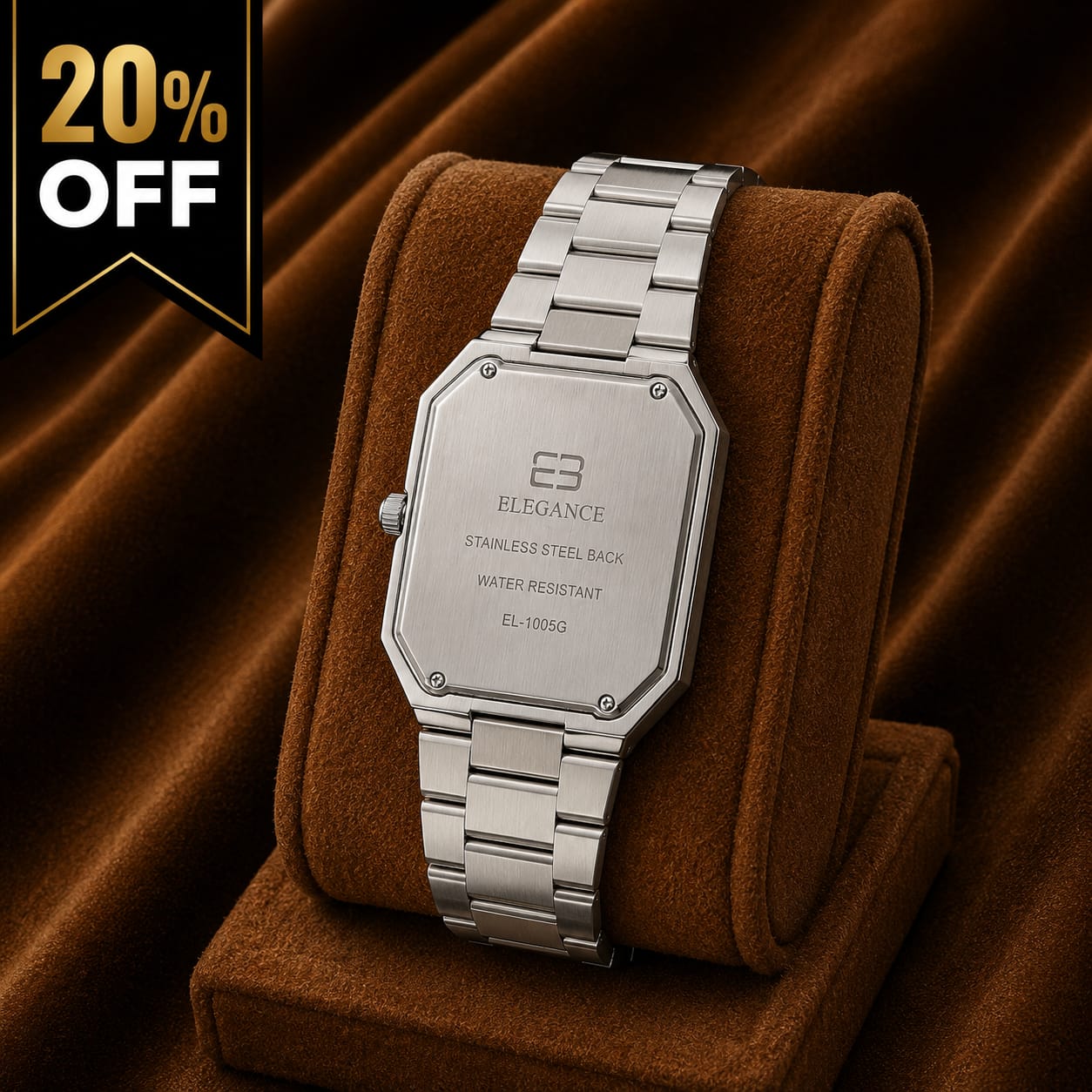 Elegance Silver Stainless Steel Watch – Blue Octagonal Dial