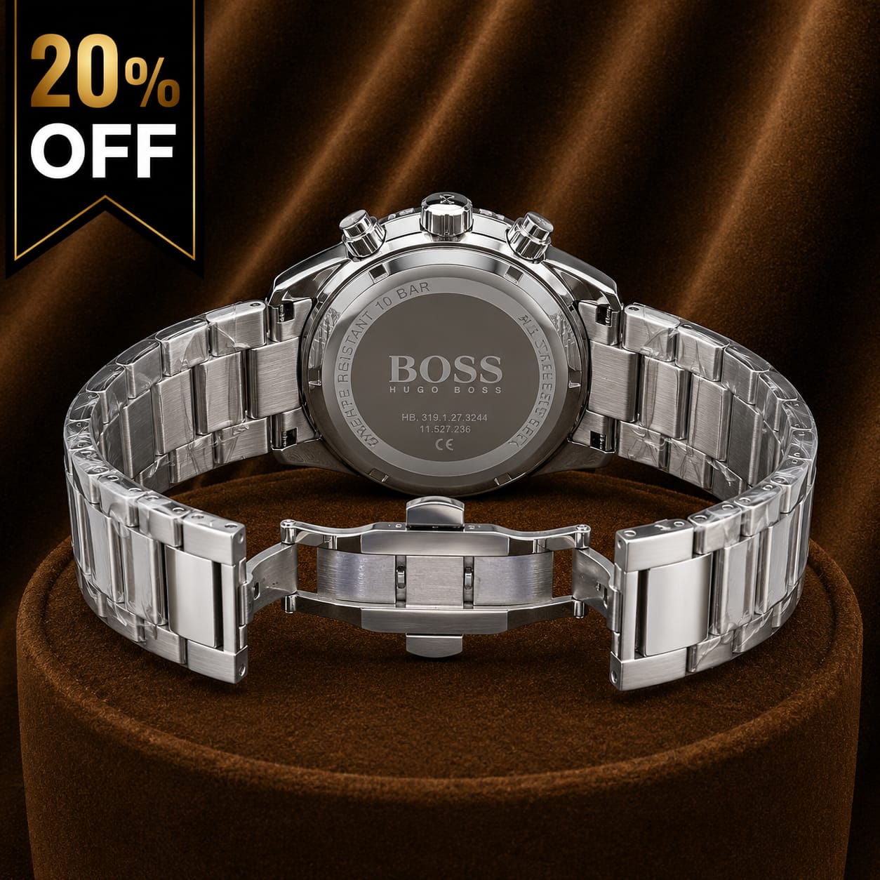 Boss Silver Stainless Steel Chronograph Watch – Black Dial
