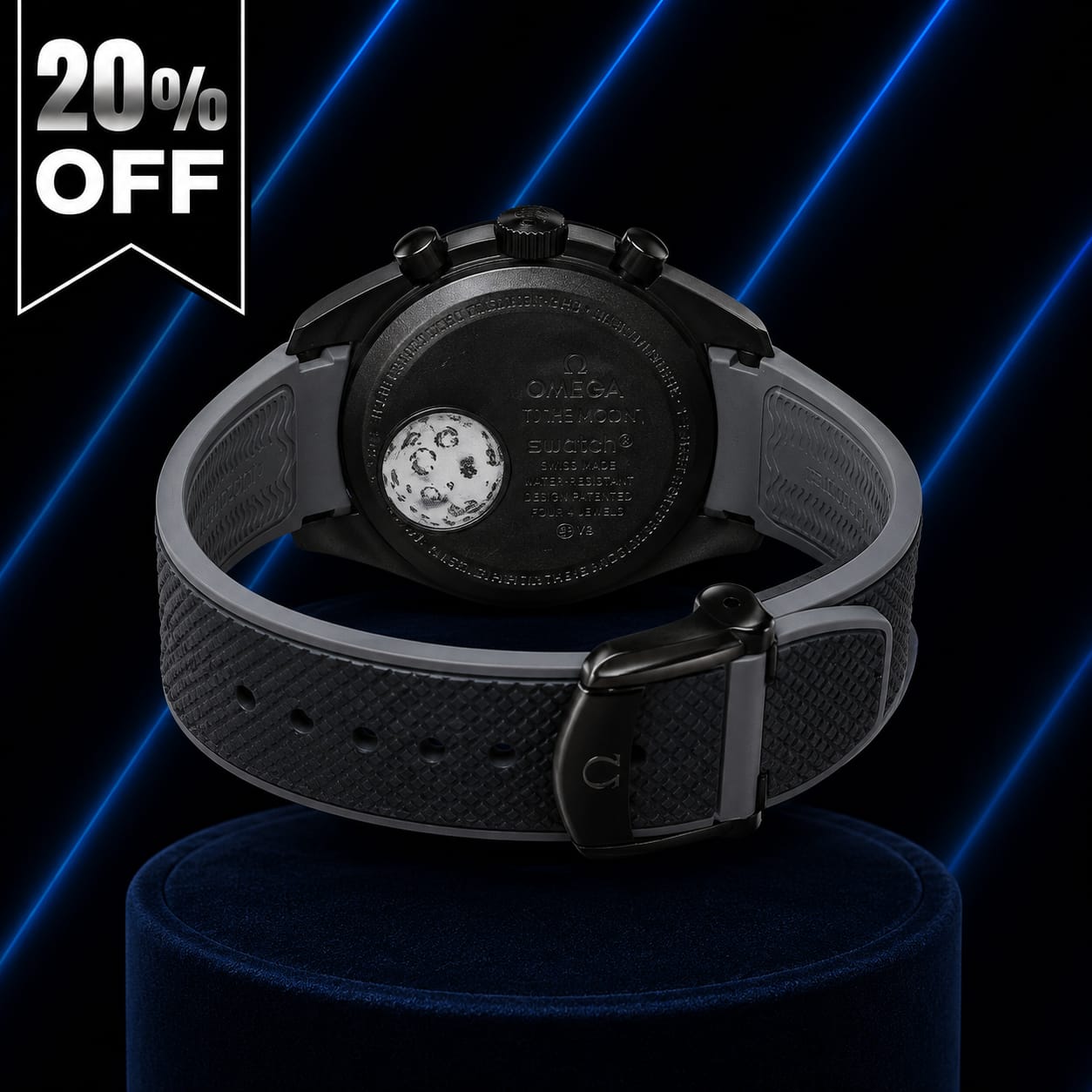Black Moon Chronograph Watch with Premium Rubber Strap