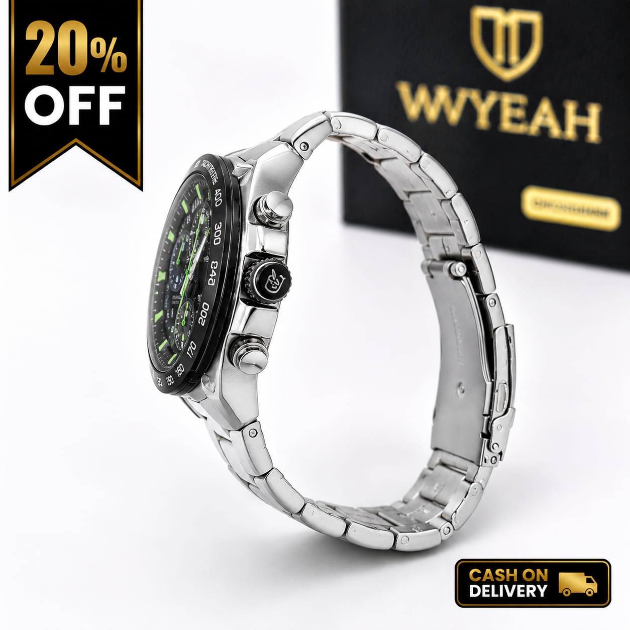 Luxury Black Dial Stainless Steel Chronograph Watch for Men