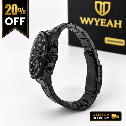 Luxury All-Black Stainless Steel Chronograph Watch for Men