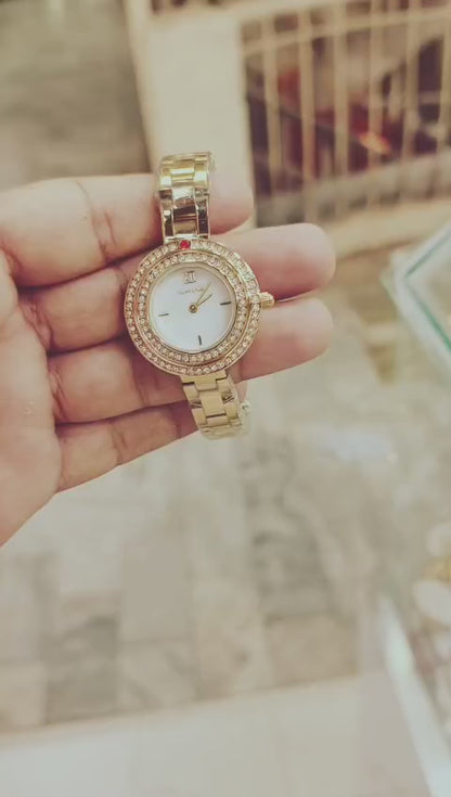 Newyanki Women's Gold Crystal Watch – Elegant White Dial