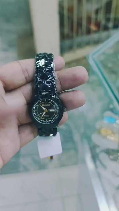 Luxury Black Women's Watch – Crystal Dial & Black Stainless Steel Strap