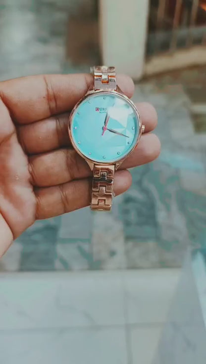 Curren Blanche Women's Rose Gold Watch – Sky Blue Dial